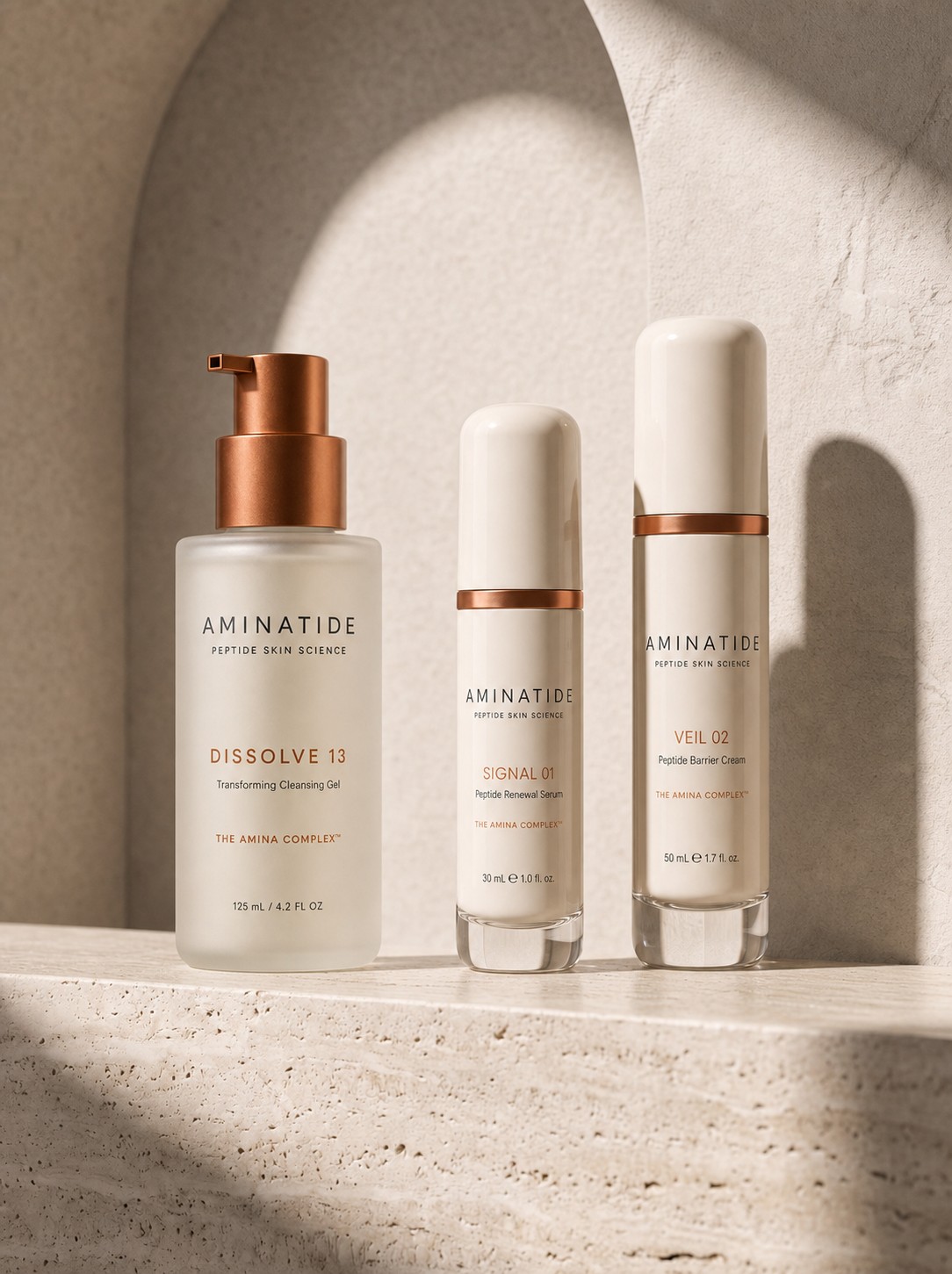 The AMINATIDE Foundational System — DISSOLVE 13, SIGNAL 01 and VEIL 02 together